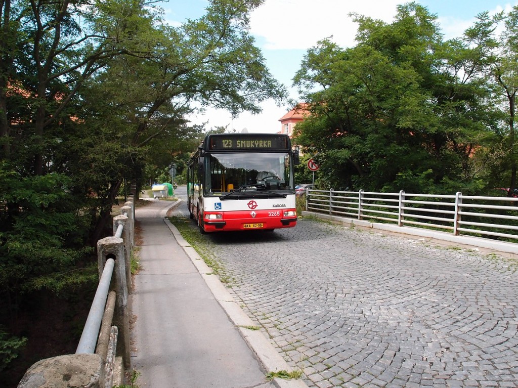 123a - autobus linky 123 na železničním nadjezdu v ulici U lesíka
